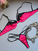 SHEIN Women’s Satin Lace Harness Lingerie Set pink