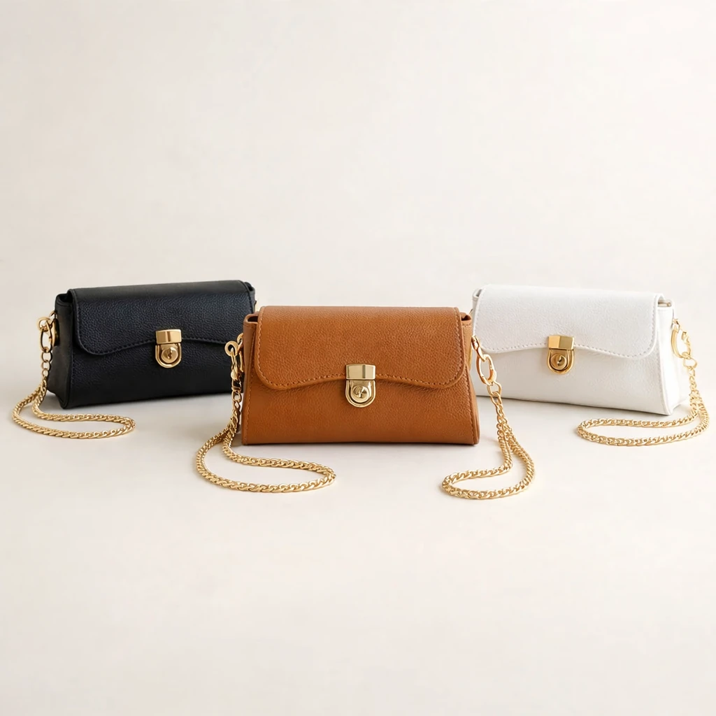 کیف دوشی و دستی زنانه لوکس با قفل طلایی و بند زنجیری