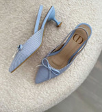 کفش زنانه پاشنهدار پشتباز Stripe Elegance با طرح راهراه آبی < کد 5>