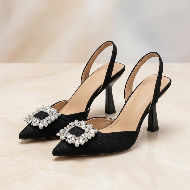 Women’s Low Heeled Crystal Slingback Dress Shoes – Size 36–41