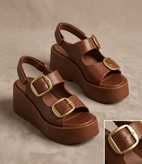 Women’s Platform Wedge Sandals with Dual Gold Buckles – Lightweight & Stylish
