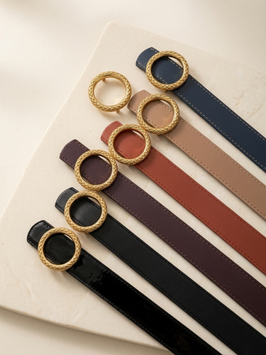 Women’s Round Gold Buckle Belt – 3 cm Width, 115 cm Length