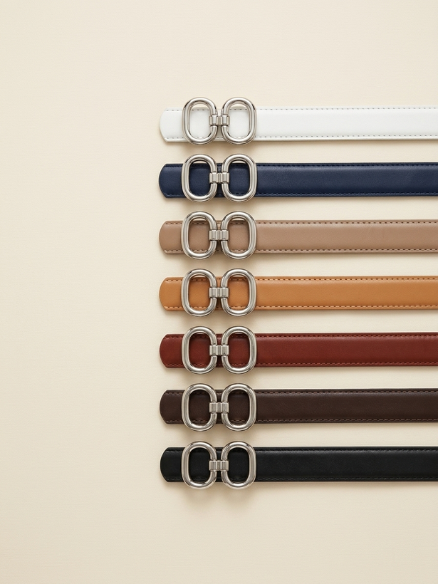 Women’s Double Round Buckle Belt – 2.5 cm Width, 110 cm Length