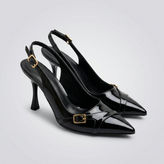 Women’s Patent Leather Slingback Heels – Adjustable Strap, Gold Buckle (36–43)