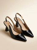 Women’s Patent Heeled Slingback Shoes with YSL Accessory – 7 cm Heel