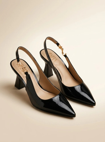 Women’s Patent Heeled Slingback Shoes with YSL Accessory – 7 cm Heel