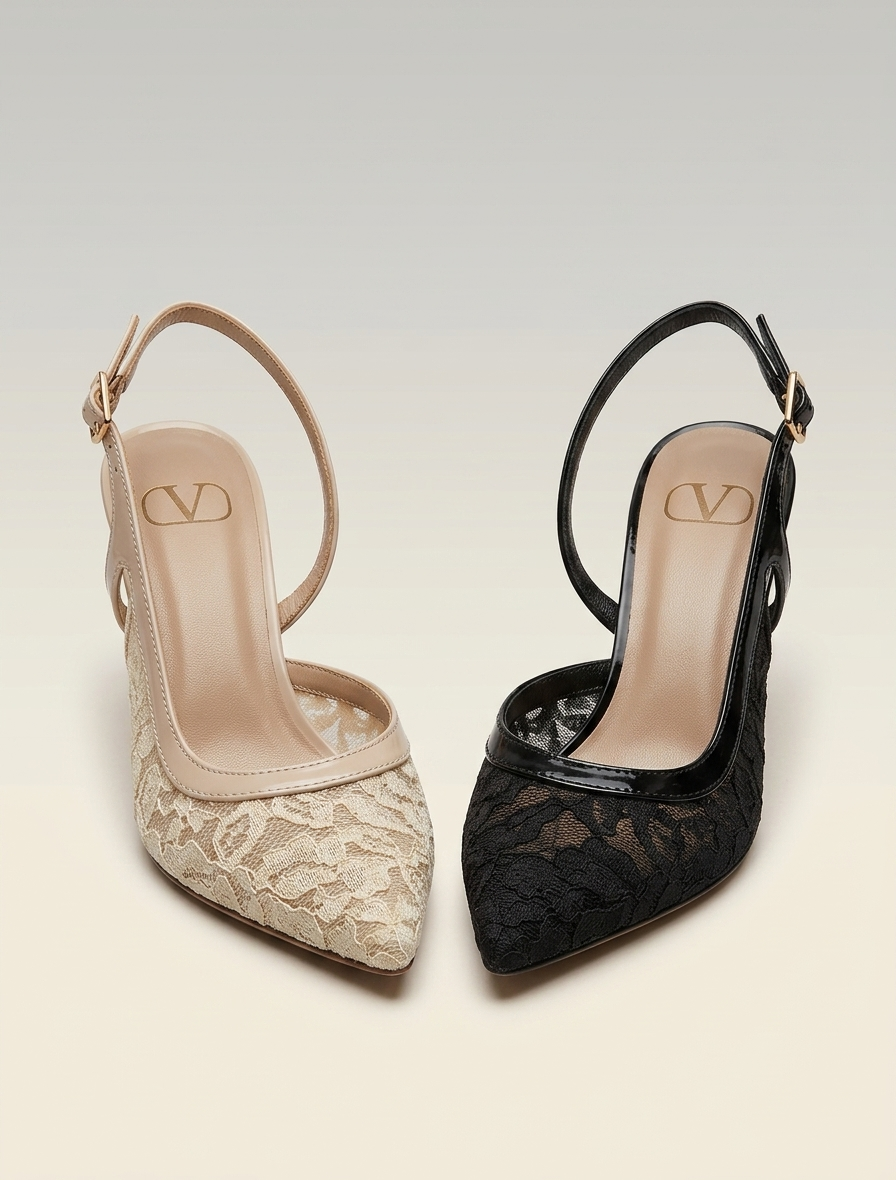 Lace Low-Heel Slingback Shoes – Women’s 3cm Turkish Lace Heels