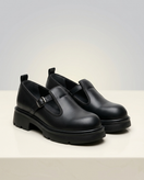 Women’s Chunky Platform Loafers – Black Buckle Mary Jane Shoes