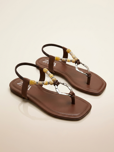 Women’s Geometric Toe-Ring Sandals – 2cm Step Sole, Elastic Back Strap