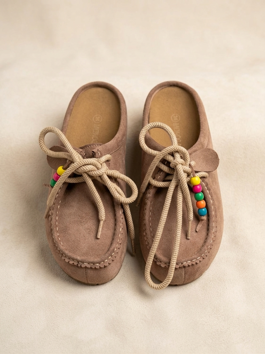 Women’s Suede Slippers with Pearl Tassel – Turkish Mold, Stepped Sole