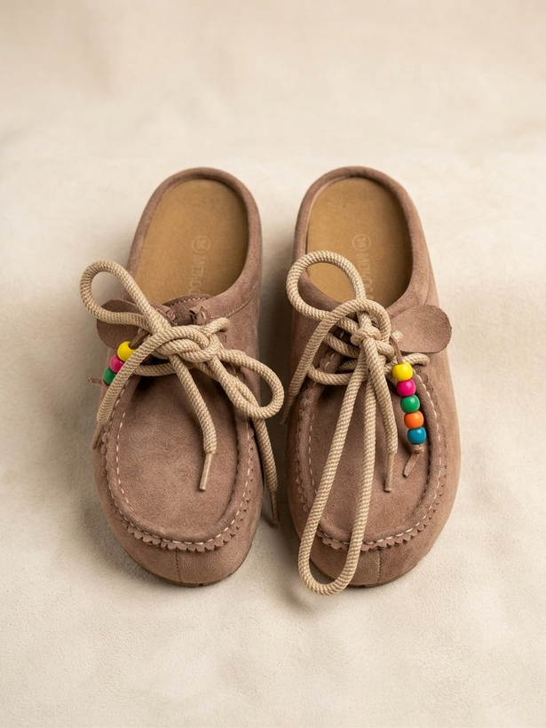 Women’s Suede Slippers with Pearl Tassel – Turkish Mold, Stepped Sole