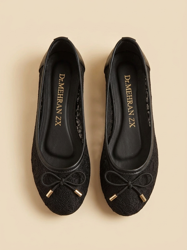 Women’s Lace Ballerina Flats – Elegant Black Casual & Formal Shoes