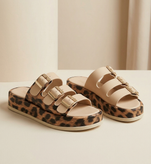 Women’s Leopard Print Platform Sandals – Comfortable 3-Strap Buckle Design