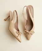 Women’s Elegant Bow Slingback Heels – Glossy Patent Leather Formal Design