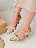 Women’s Elegant Bow Lace Slingback Heels – 7cm Comfortable Heel Design
