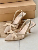 Women’s Elegant Bow Lace Slingback Heels – 7cm Comfortable Heel Design
