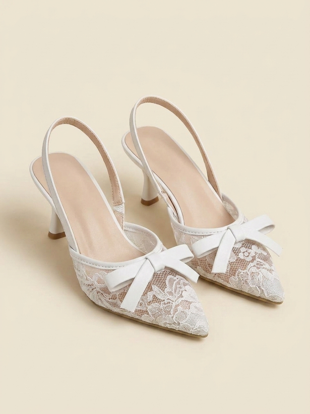 Women’s Elegant Bow Lace Slingback Heels – 7cm Comfortable Heel Design