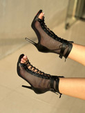 Women’s Mesh Lace-Up Peep-Toe Stiletto Boots – 9cm Elegant Party Heels