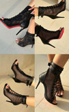 Women’s Mesh Lace-Up Peep-Toe Stiletto Boots – 9cm Elegant Party Heels