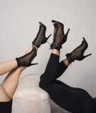 Women’s Mesh Lace-Up Peep-Toe Stiletto Boots – 9cm Elegant Party Heels