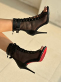 Women’s Mesh Lace-Up Peep-Toe Stiletto Boots – 9cm Elegant Party Heels
