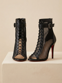 Women’s Mesh Lace-Up Peep-Toe Stiletto Boots – 9cm Elegant Party Heels