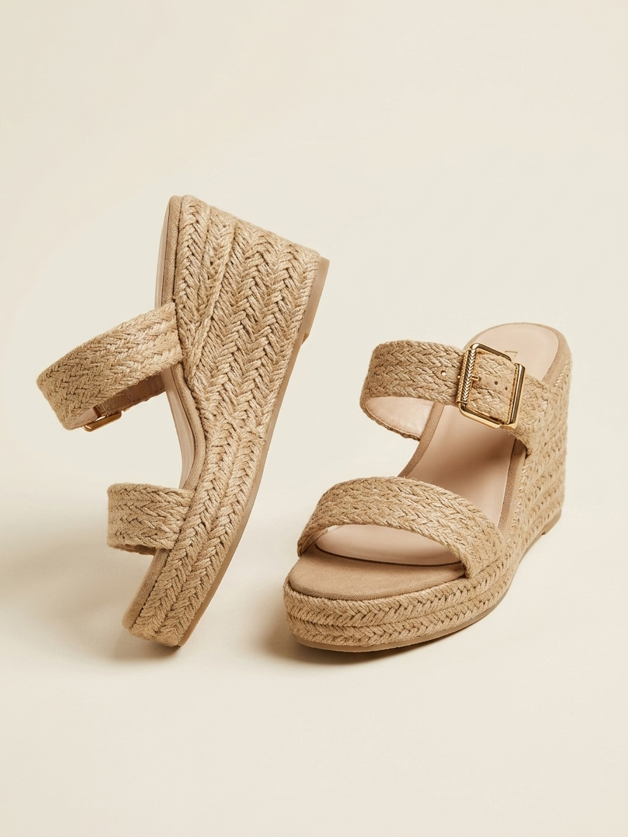 Women’s Jute-Wrapped Wedge Sandals with 8cm Heel & PU Sole