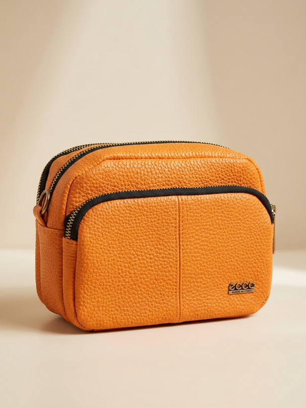 Ecco Three-Zipper Crossbody Bag - Adjustable Strap
