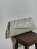 Pearl & Shimmer Evening Clutch Bag - Chain Shoulder Strap