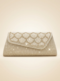 Pearl & Shimmer Evening Clutch Bag - Chain Shoulder Strap