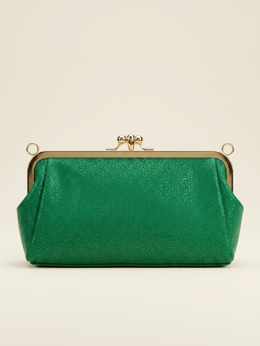 Emerald Green Frame Clutch Bag with Kiss Lock