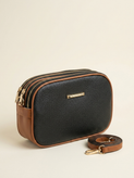 Black and Tan Triple-Zip Shoulder Bag