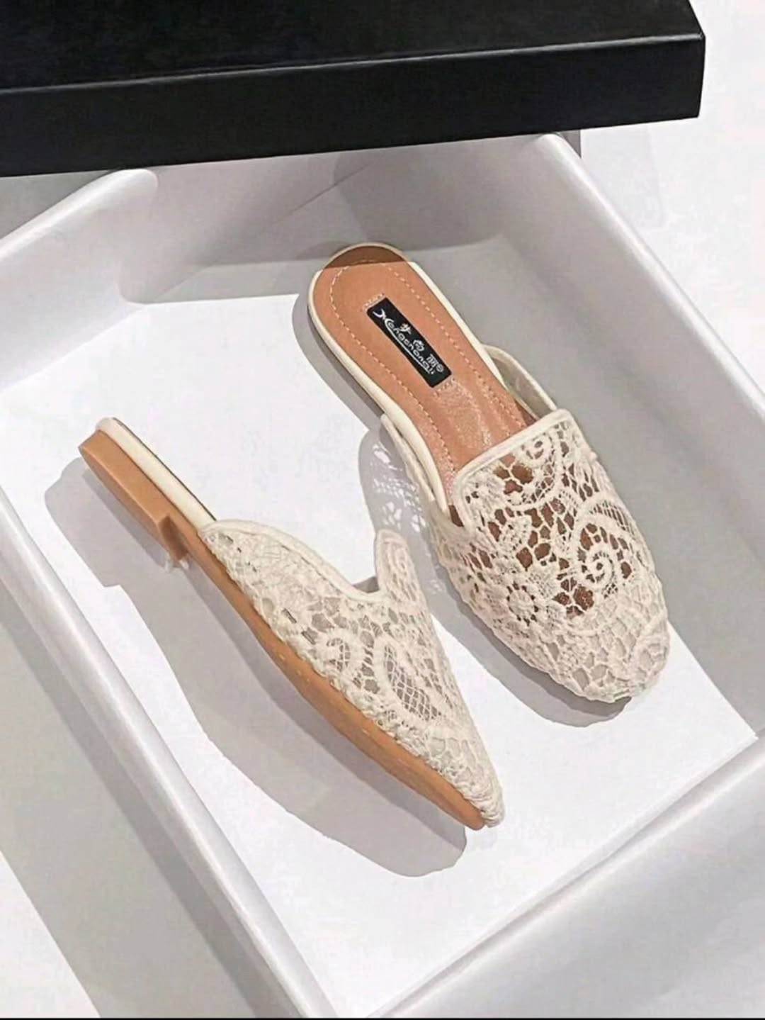 Imported Women’s White Lace Slip-On Sandals | Code 62
