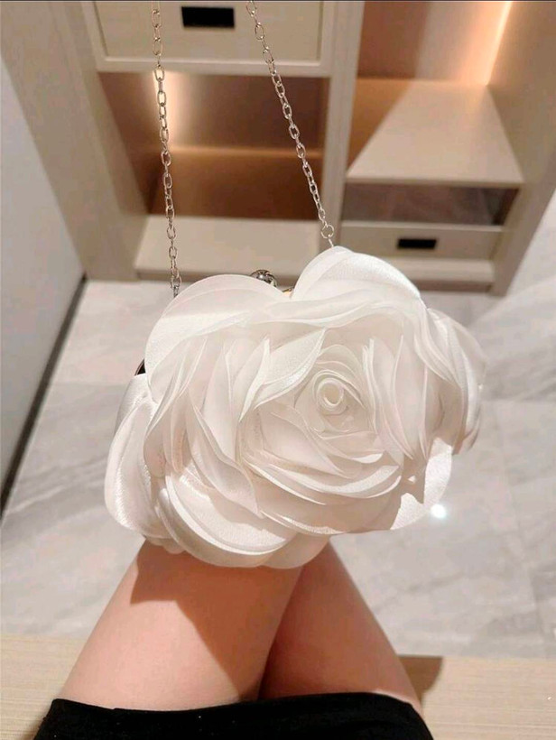 کیف مجلسی زنانه کد ۵۴ | مدل گل رز سهبعدی چفتی زنجیردار