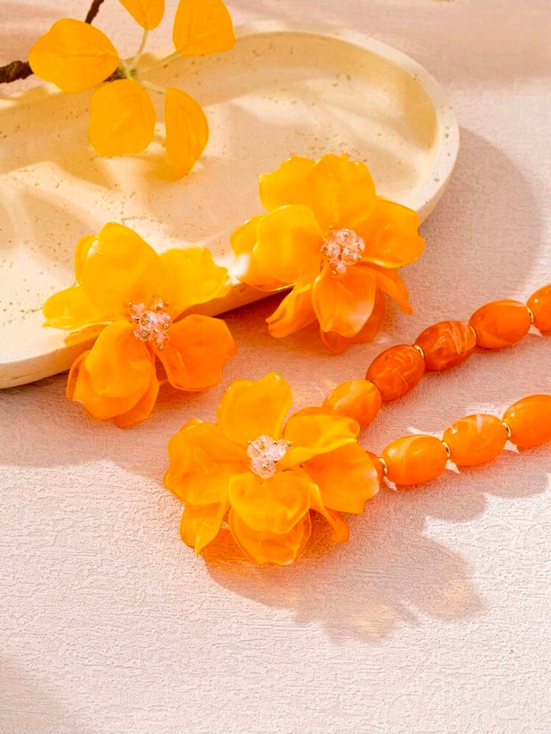 سرویس زیورآلات رزینی طرح گل فلورا مدل Flora کد 28