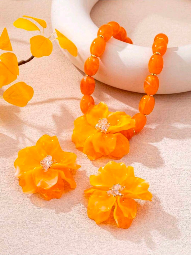 سرویس زیورآلات رزینی طرح گل فلورا مدل Flora کد 28