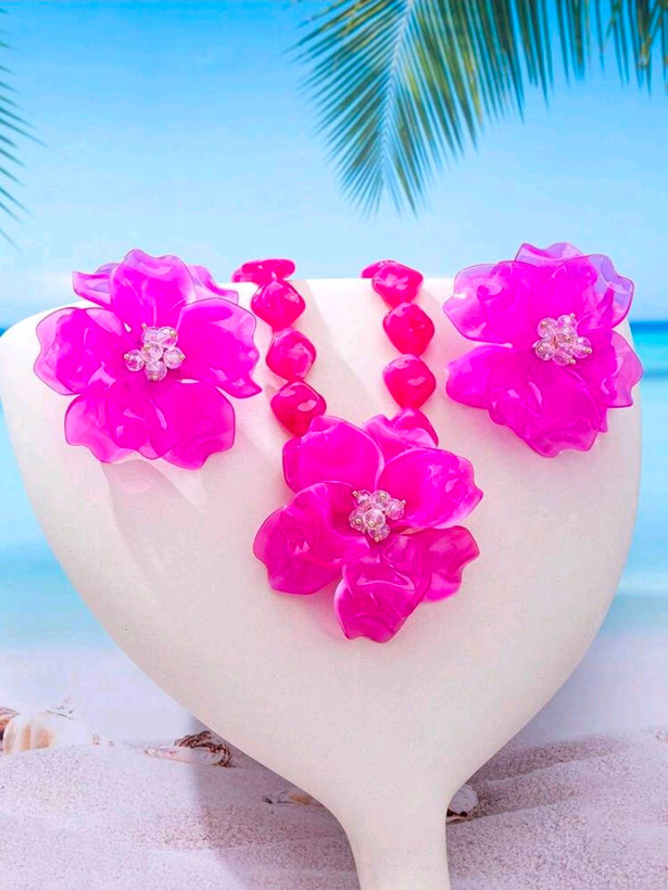 سرویس زیورآلات رزینی طرح گل فلورا مدل Flora کد 28