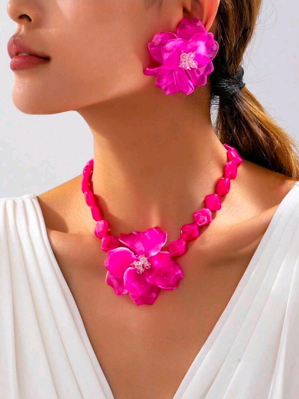سرویس زیورآلات رزینی طرح گل فلورا مدل Flora کد 28