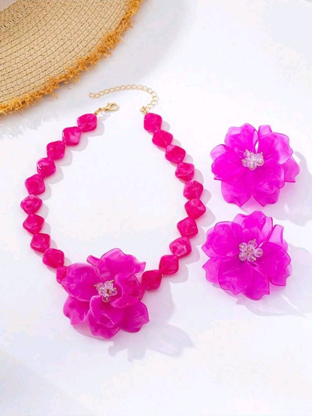 سرویس زیورآلات رزینی طرح گل فلورا مدل Flora کد 28
