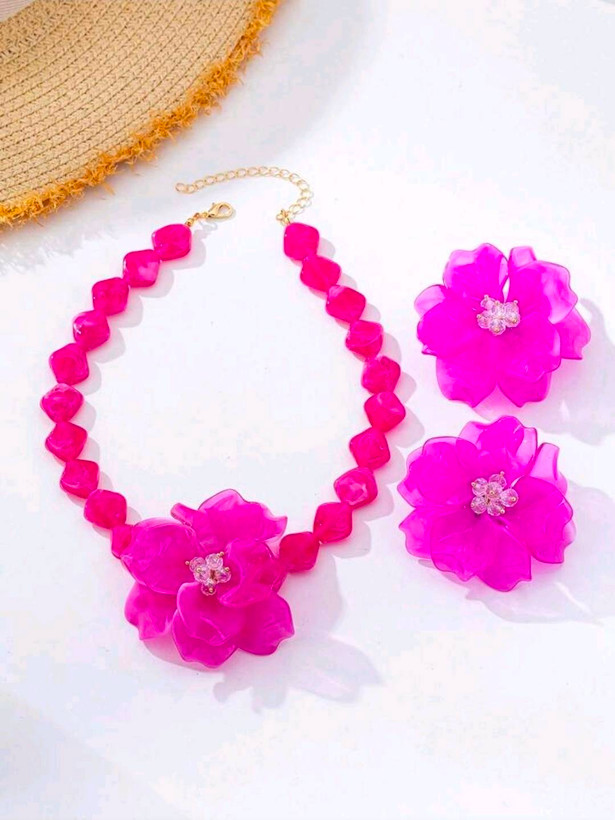 سرویس زیورآلات رزینی طرح گل فلورا مدل Flora کد 28
