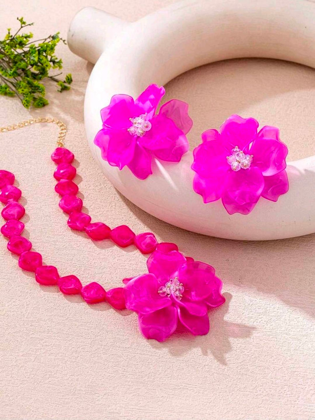 سرویس زیورآلات رزینی طرح گل فلورا مدل Flora کد 28
