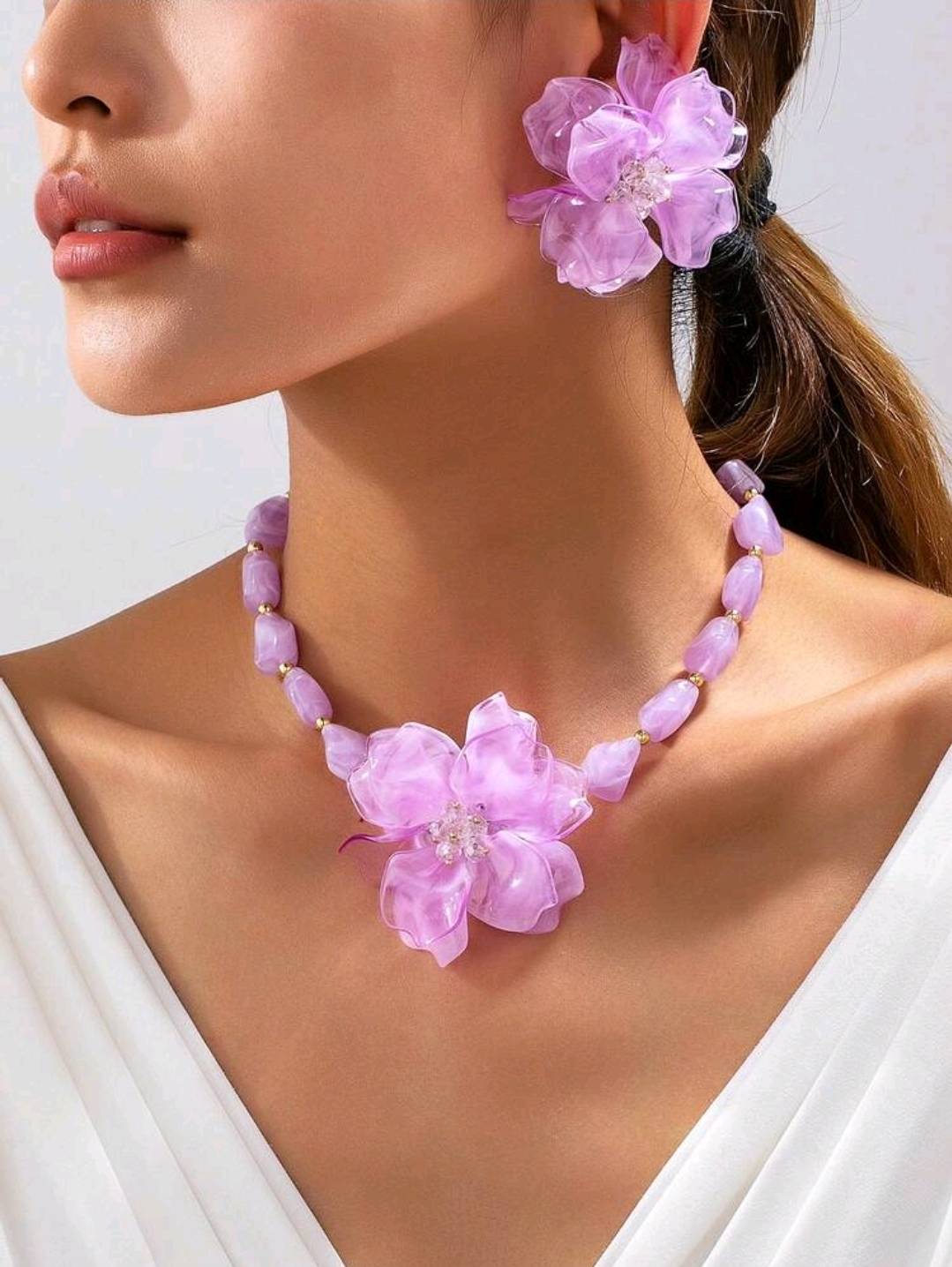 سرویس زیورآلات رزینی طرح گل فلورا مدل Flora کد 28