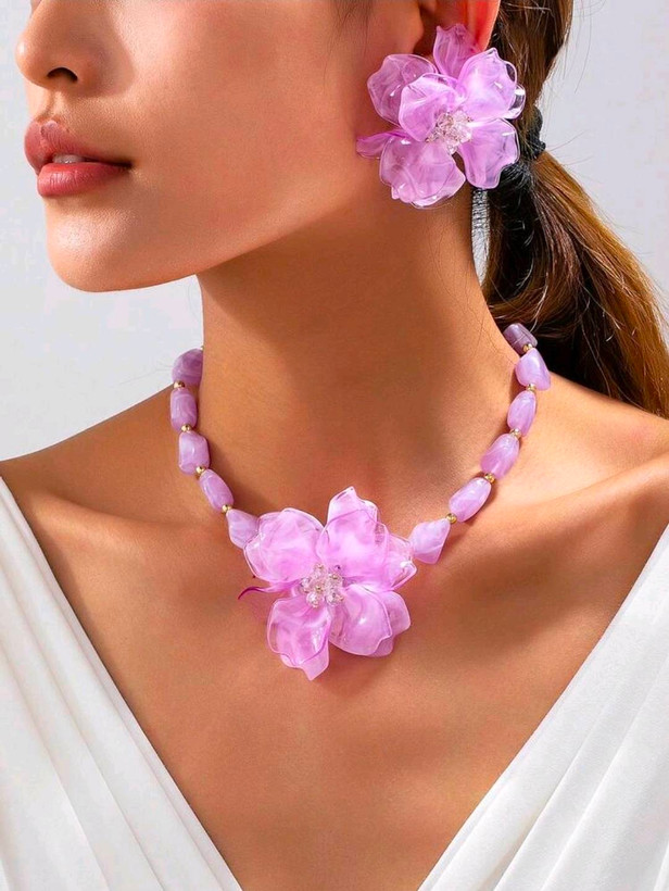 سرویس زیورآلات رزینی طرح گل فلورا مدل Flora کد 28