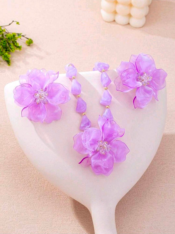 سرویس زیورآلات رزینی طرح گل فلورا مدل Flora کد 28