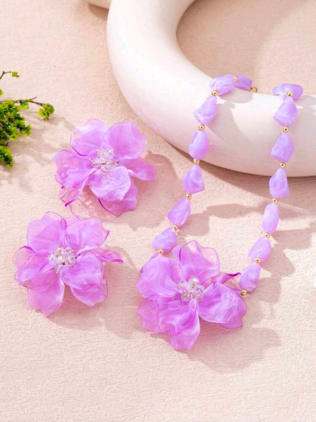 سرویس زیورآلات رزینی طرح گل فلورا مدل Flora کد 28