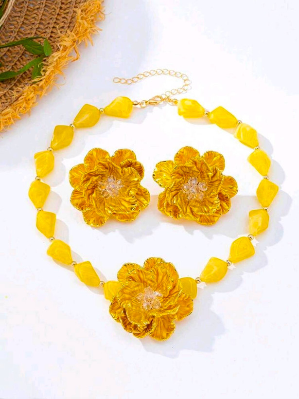 سرویس زیورآلات رزینی طرح گل فلورا مدل Flora کد 28