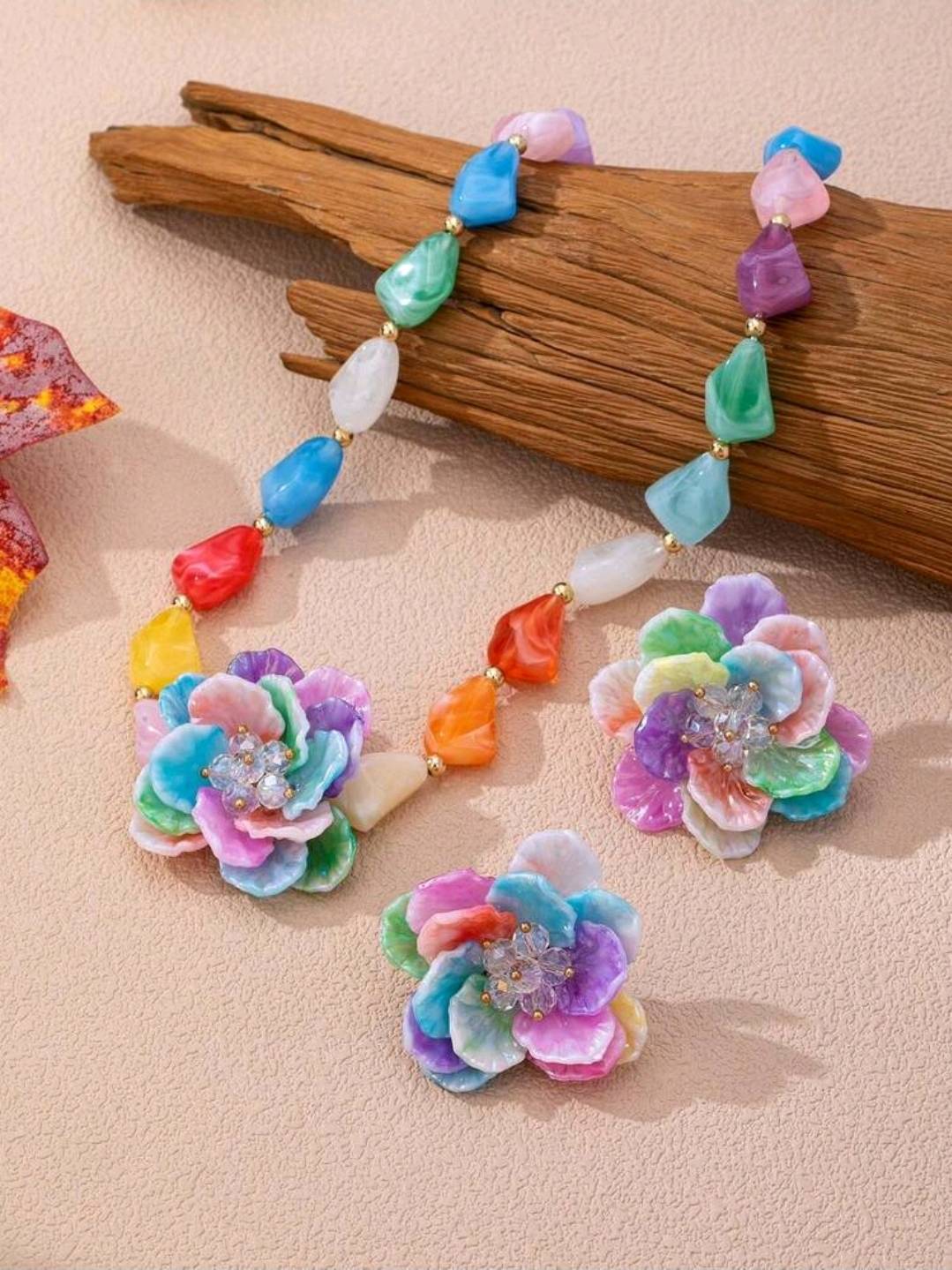 سرویس زیورآلات رزینی طرح گل فلورا مدل Flora کد 28