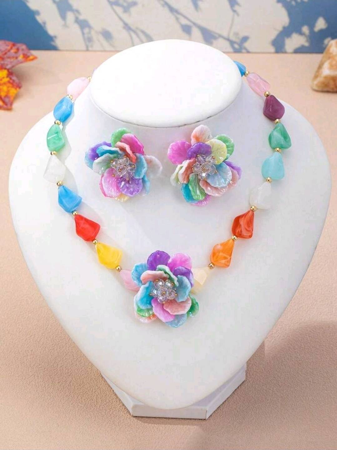 سرویس زیورآلات رزینی طرح گل فلورا مدل Flora کد 28
