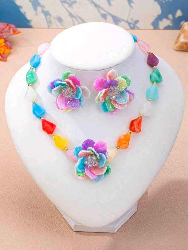 سرویس زیورآلات رزینی طرح گل فلورا مدل Flora کد 28