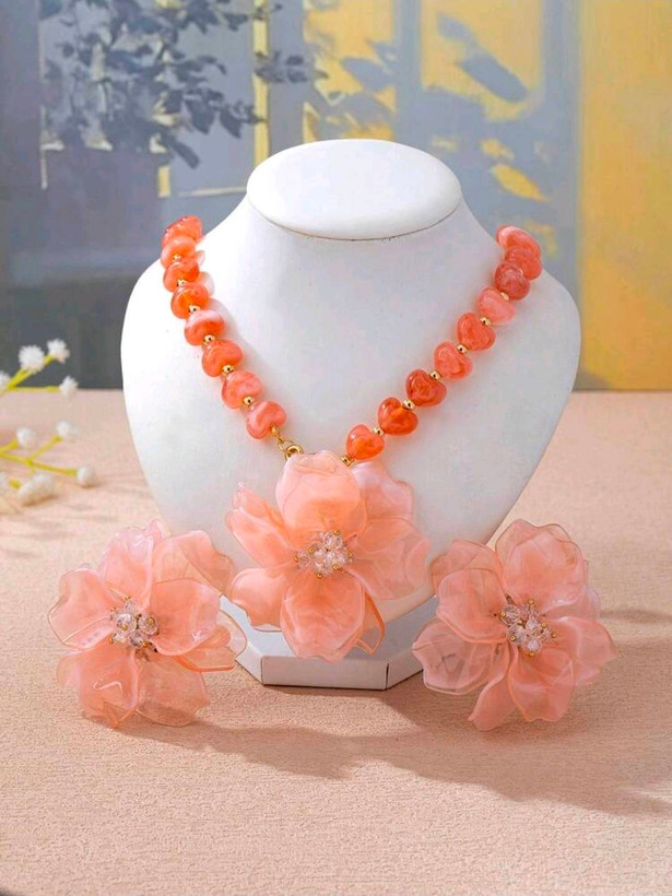 سرویس زیورآلات رزینی طرح گل فلورا مدل Flora کد 28